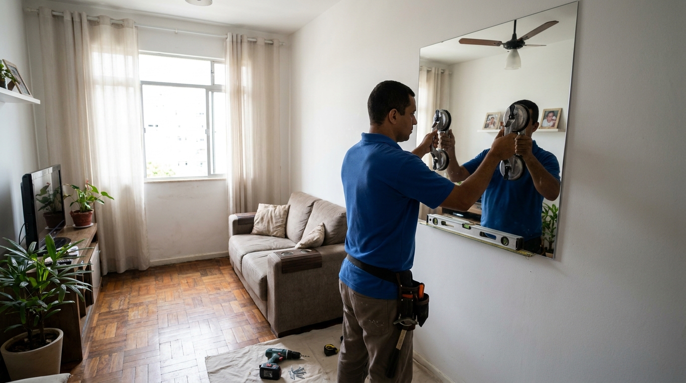 Espelho sob medida com parquet em Goiânia-GO