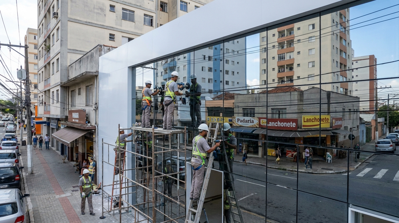 Fachada espelhada em esquina em Goiânia-GO